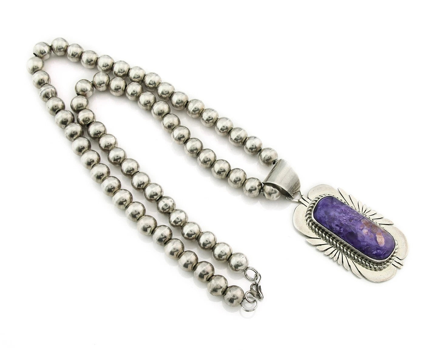 Navajo Bead Necklace 925 Sterling Silver Chaolite Vintage Signed Mark Yazzie