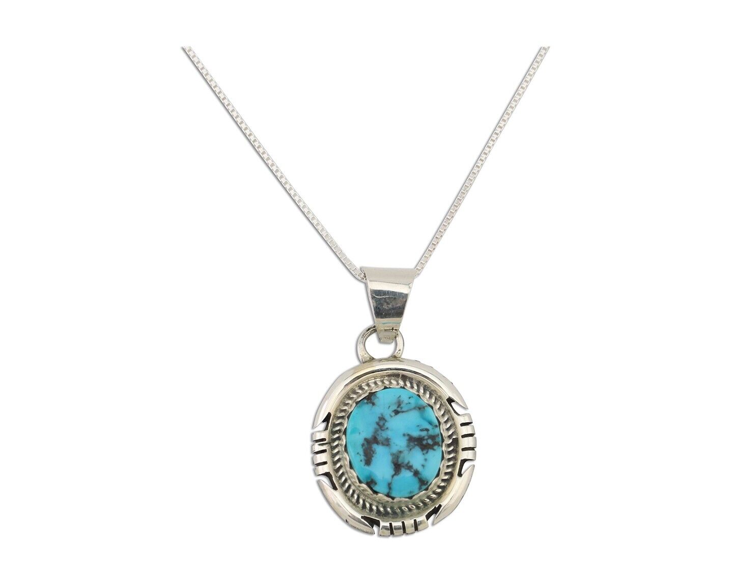 Navajo Necklace 925 Silver Sleeping Beauty Turquoise Signed Jon McCray C.85