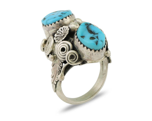 Navajo Handmade Ring 925 Silver Sleeping B Turquoise Artist Signed IHMJ C.80's