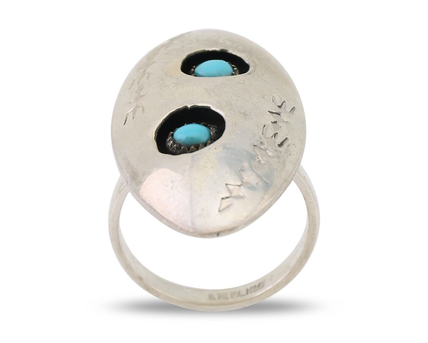 Navajo Ring 925 Silver Natural Blue Turquoise Native American Artist C.80's