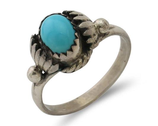 Navajo Ring 925 Silver Kingman Turquoise Native American Artist Made In 1985