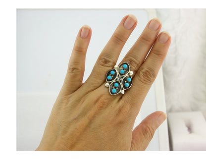 Vintage Zuni Ring 925 Sterling Authentic Natural Turquoise Native Artist Sz 7.0