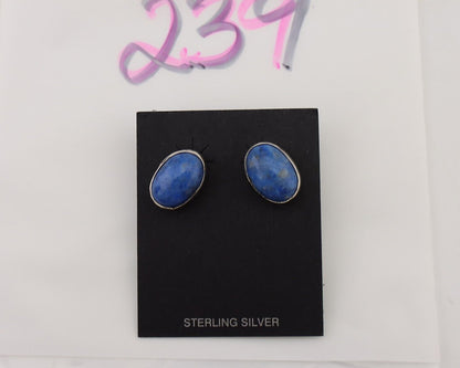 Navajo Dangle Earrings 925 Silver Denim Lapis Native American C.80's