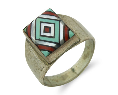 Vintage Zuni Ring 925 Sterling Natural Authentic Gemstone Handmade Size 9.75
