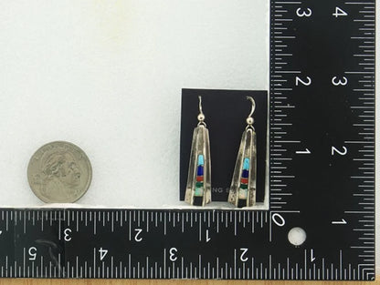 Navajo Earrings Sterling Silver Gemstones Vintage Signed EO