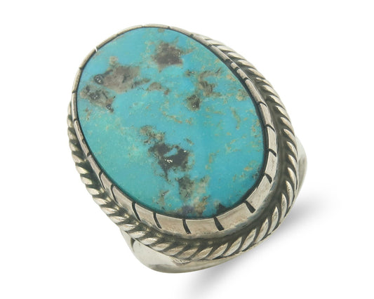 Vintage Navajo Ring 925 Sterling Authentic Traditional Turquoise Size 6.75