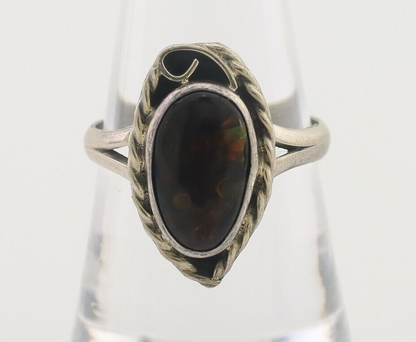 Navajo Handmade Ring 925 Silver Natural Fire Opal Native Artist Size 8.0 C.80's