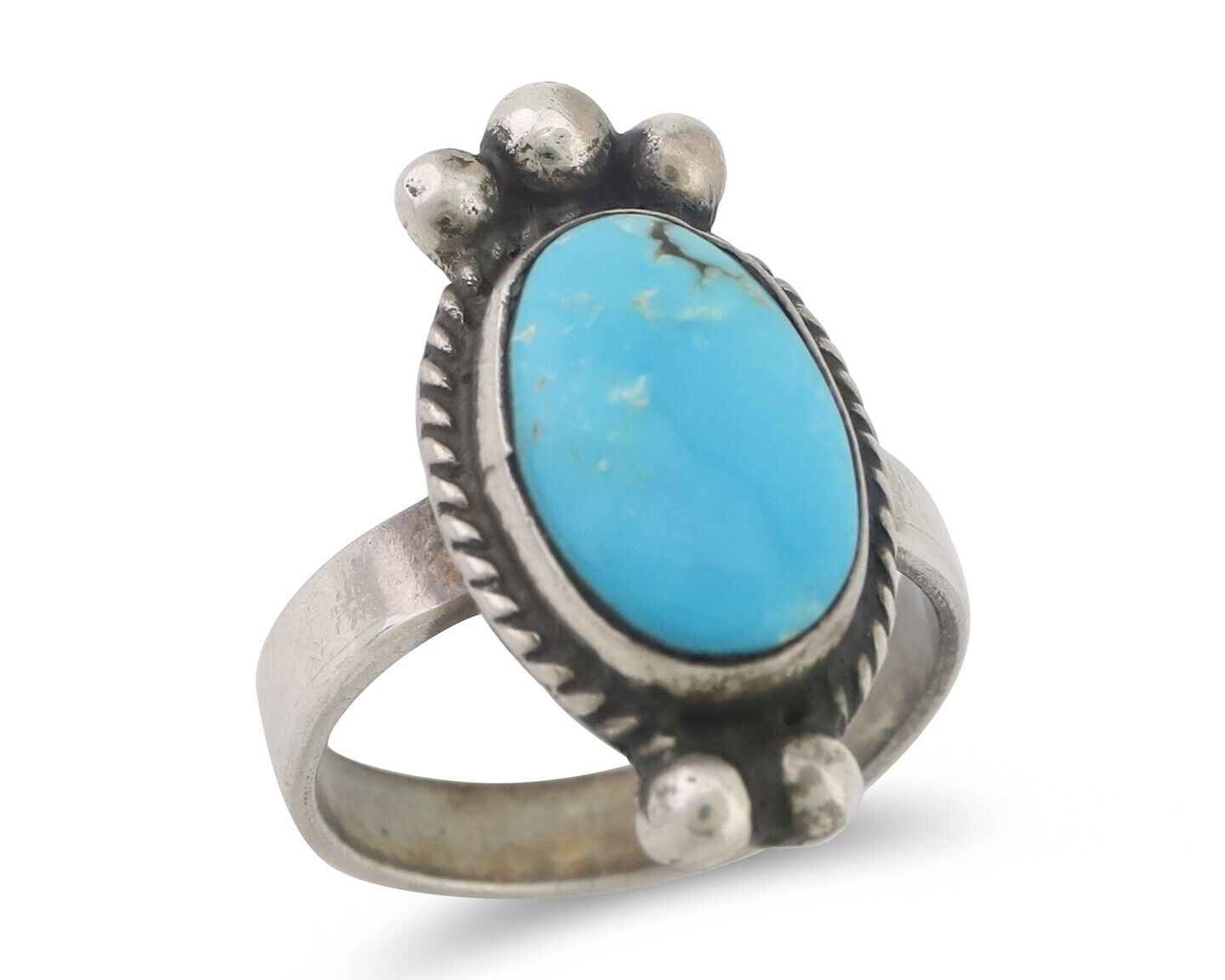 Navajo Ring 925 Silver Natural Blue Turquoise Native American Artist C.80's