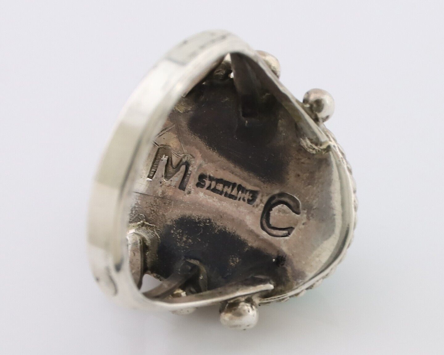Navajo Ring 925 Silver Natural Blue Turquoise Artist Signed MC C.80's