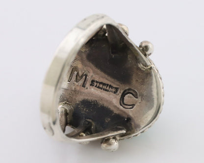 Navajo Ring 925 Silver Natural Blue Turquoise Artist Signed MC C.80's