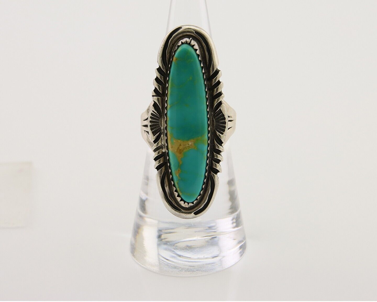 Navajo Hand Stamped Ring 925 Silver Turquoise Native Artist Begay C.80's