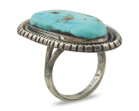 Vintage Navajo Ring 925 Sterling Blue Gem Turquoise Artist Tom Willeto Size 6.75