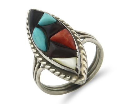 Vintage Zuni Ring 925 Sterling Silver Natural Gemstone Signed R & GT Size 6.0
