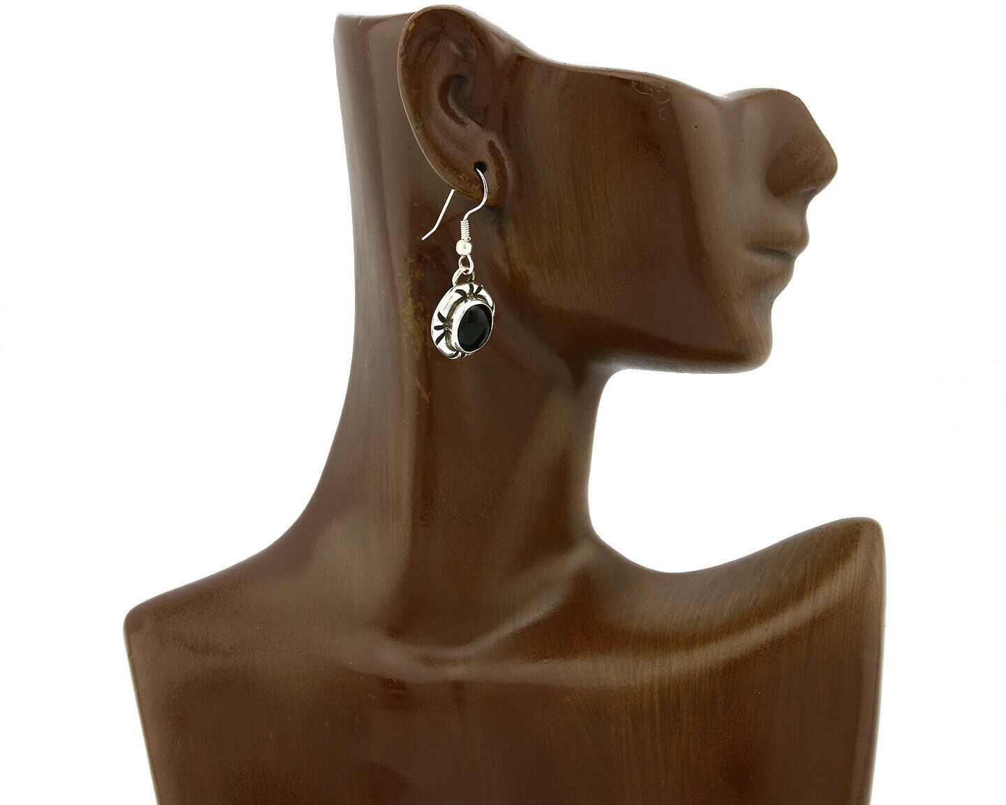 Navajo Hand Stamped Natural Mined Black Onyx .925 SOLID Silver Dangle Earrings