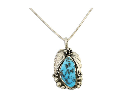 Navajo Necklace 925 Silver Sleeping Beauty Turquoise Signed Justin Morris C.90's