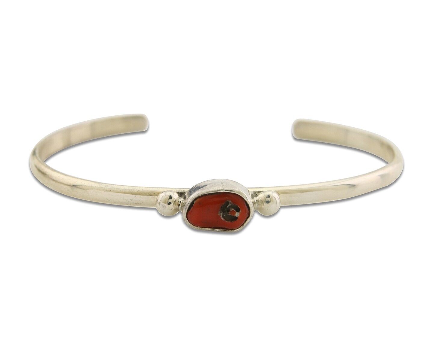 Navajo Bracelet .925 Silver Natural Red Coral Cuff Native American Artist C.80's