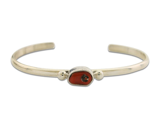 Navajo Bracelet .925 Silver Natural Red Coral Cuff Native American Artist C.80's