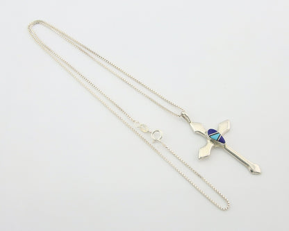 Navajo Cross Necklace Sterling Silver Authentic Natural Gemstones Signed M