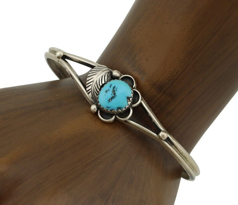 Navajo Bracelet 925 Silver Sleeping Beauty Turquoise Native American Artist C80s