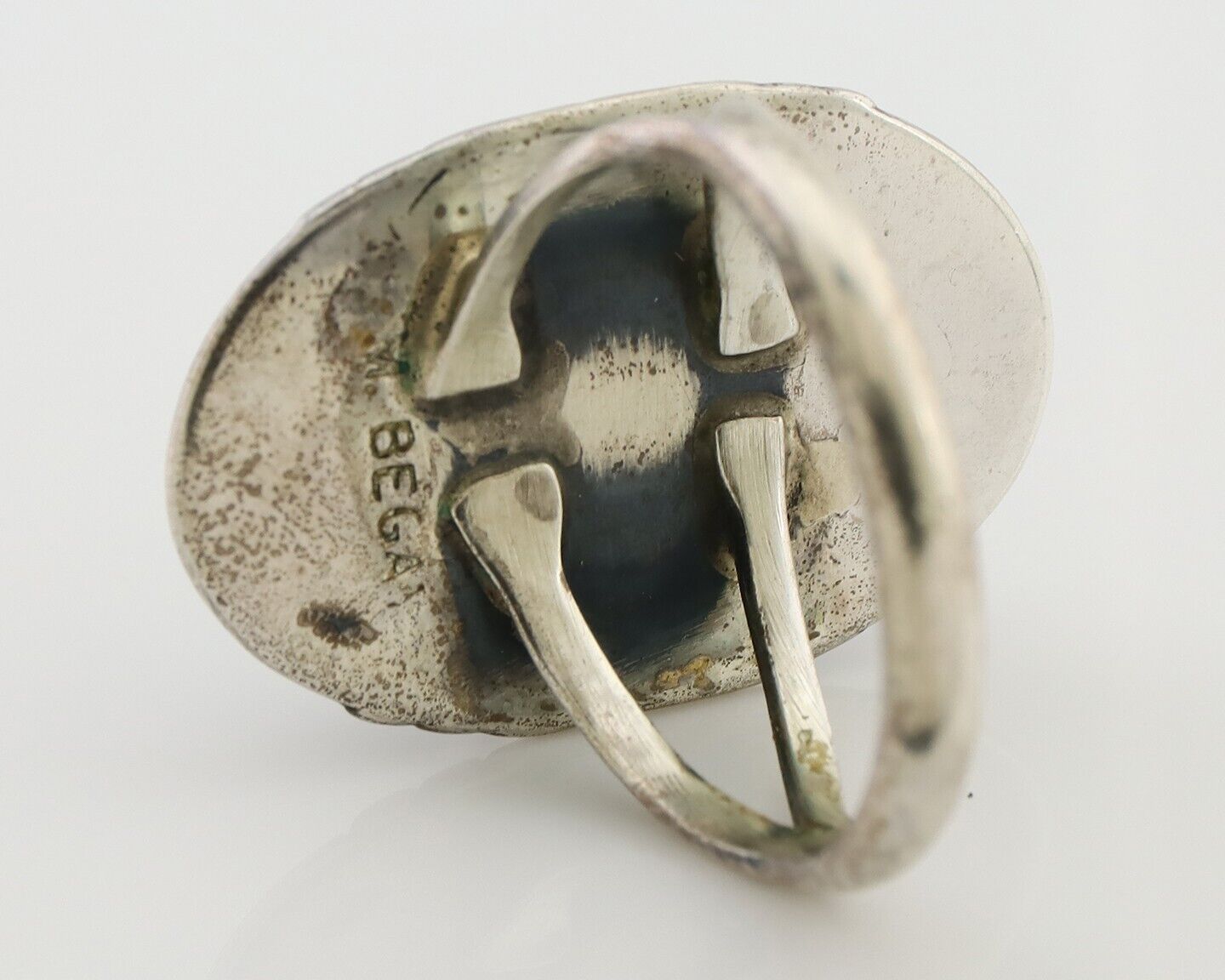 Navajo Ring 925 Silver Natural Turquoise Artist Signed M Begay C.80's