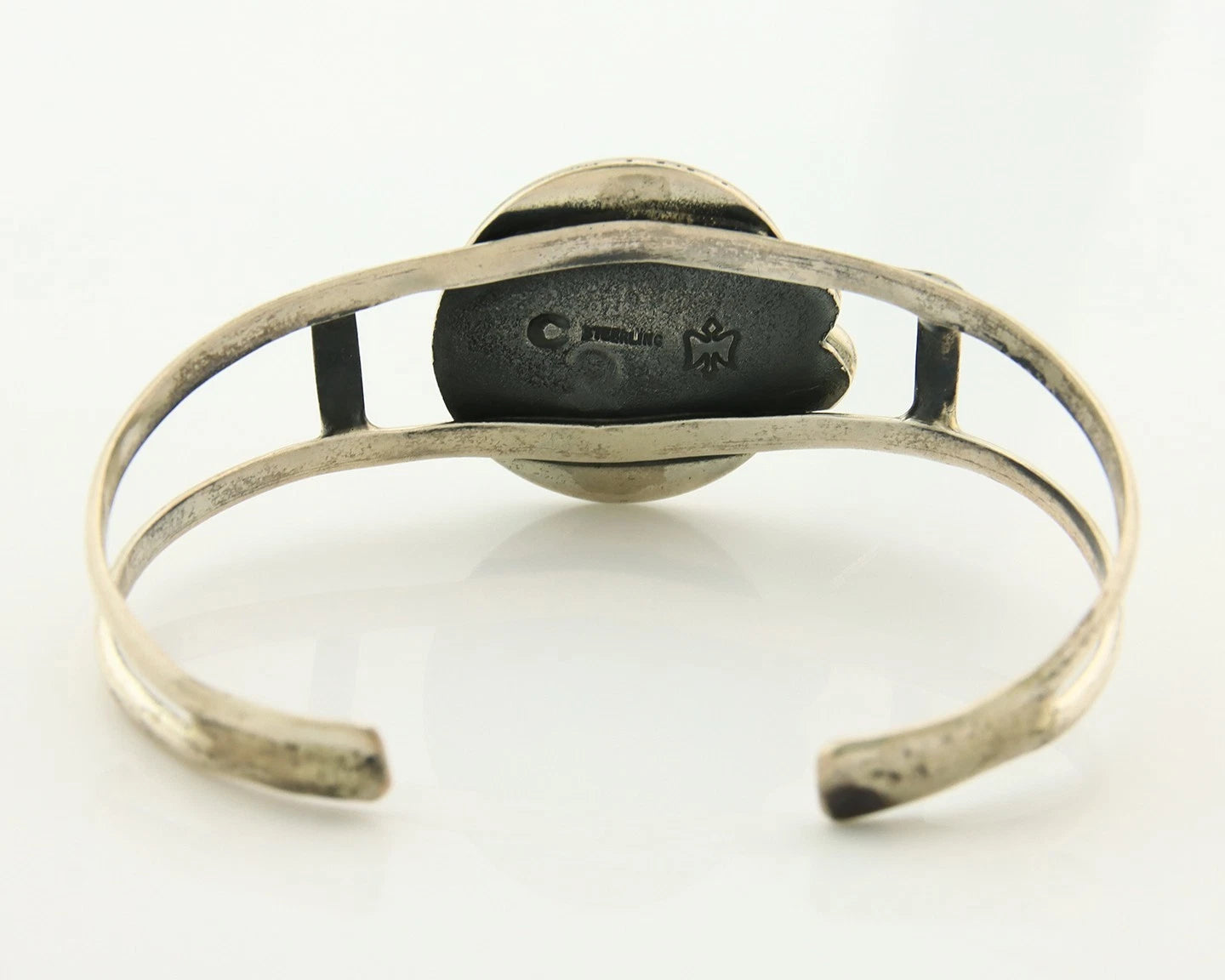 Navajo Cuff Bracelet Sterling Silver Turquoise Vintage Artist Signed C Montoya