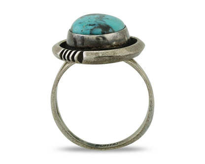 Navajo Ring 925 Silver Natural Mined Blue Turquoise Native American Artist C80s