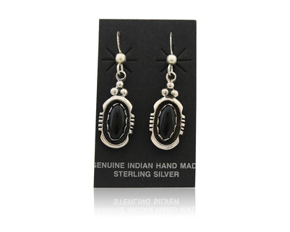 Navajo Dangle Earrings 925 Silver Natural Black Onyx Native American C.80's