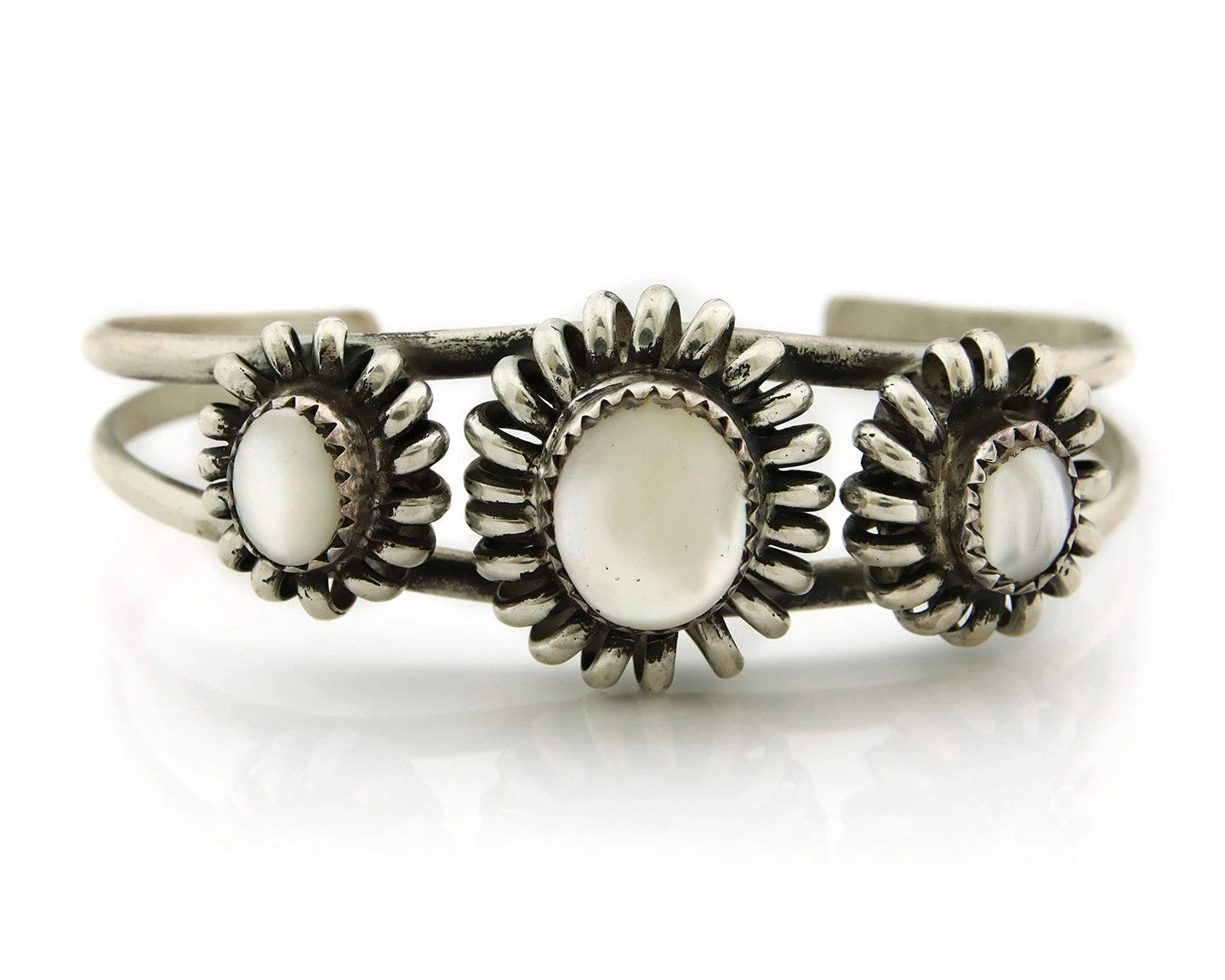 Navajo Cuff Bracelet Sterling Silver Vintage Native Artist Signed SM