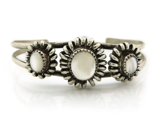Navajo Cuff Bracelet Sterling Silver Vintage Native Artist Signed SM