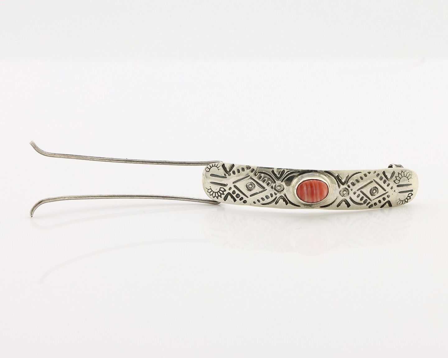 Women Navajo Hair Clip Barrette 925 Silver White Red Spiney Oyster Native Artist