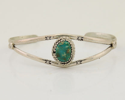 Navajo Hand Stamped Cuff Bracelet Turquoise 925 Silver Native American Artist