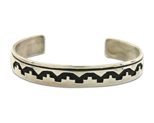 Navajo Bracelet 925 Silver Handmade Cuff Artist Signed Tom Billie C.80's