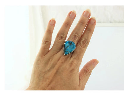 Men Navajo Ring Sterling Silver Natural Turquoise Handmade Vintage Size 11.25