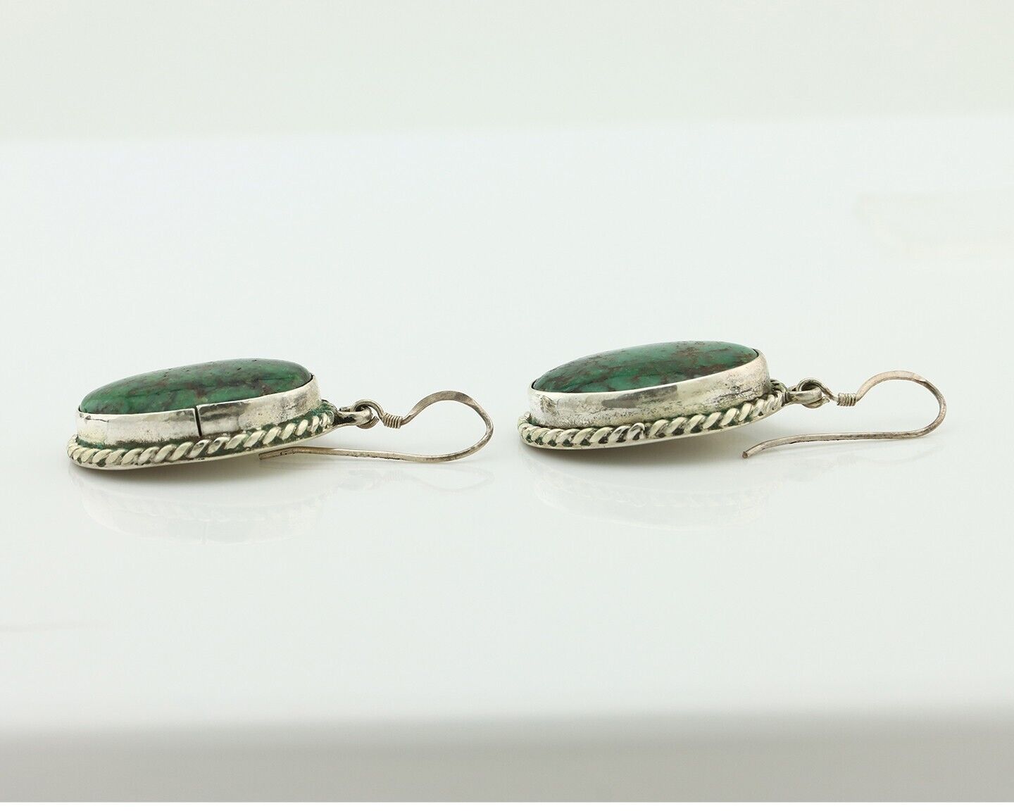 Navajo Earrings 925 Silver Natural Green Turquoise Native Artist C.80's