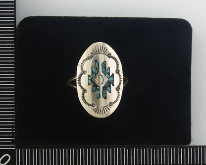 Navajo Ring 925 Sterling Natural Chip Inlay Turquoise C.80's Size 6.0