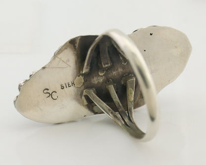 Navajo Ring 925 Silver Sleeping Beauty Turquoise Signed Sharon Cisco C.80's