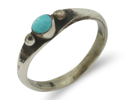 Navajo Ring .925 Silver Sleeping Beauty Turquoise Native American Artist C.80's