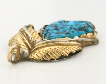 Navajo Pendant Sterling Silver & Gold Natural Blue Turquoise Authentic Native