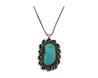 Navajo Pendant 925 Silver Natural Turquoise Signed James Henderson C.90s