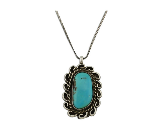 Navajo Pendant 925 Silver Natural Turquoise Signed James Henderson C.90s