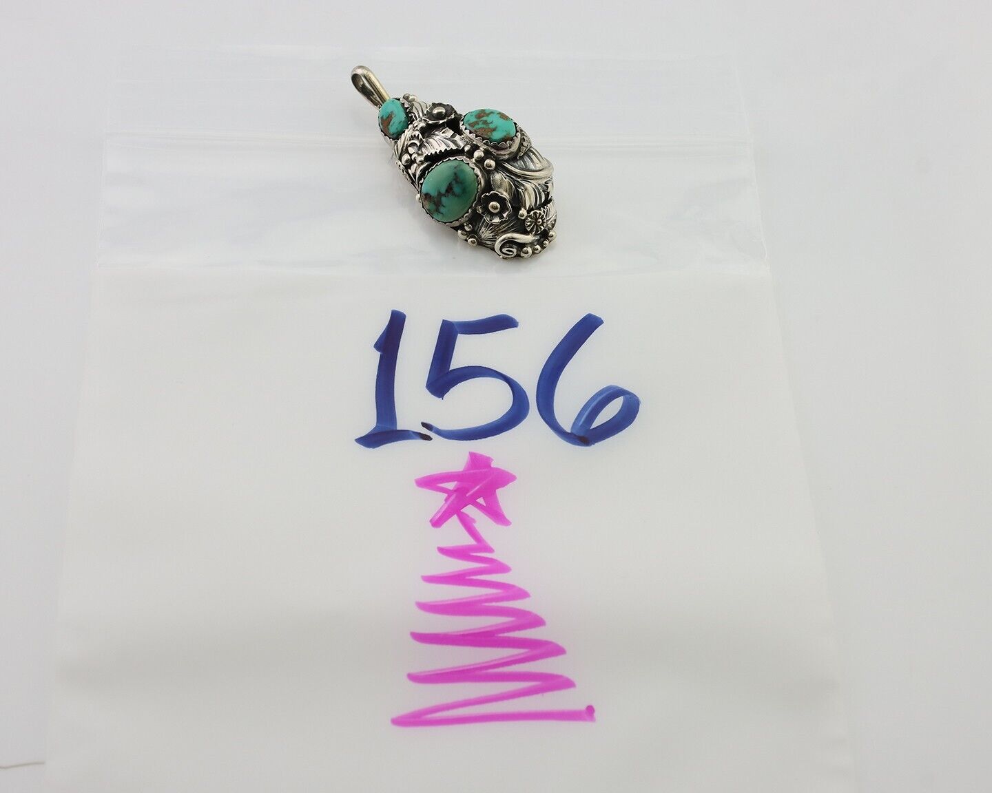 Navajo Pendant 925 Silver Natural Bisbee Turquoise Signed Tom Willeto C.80's