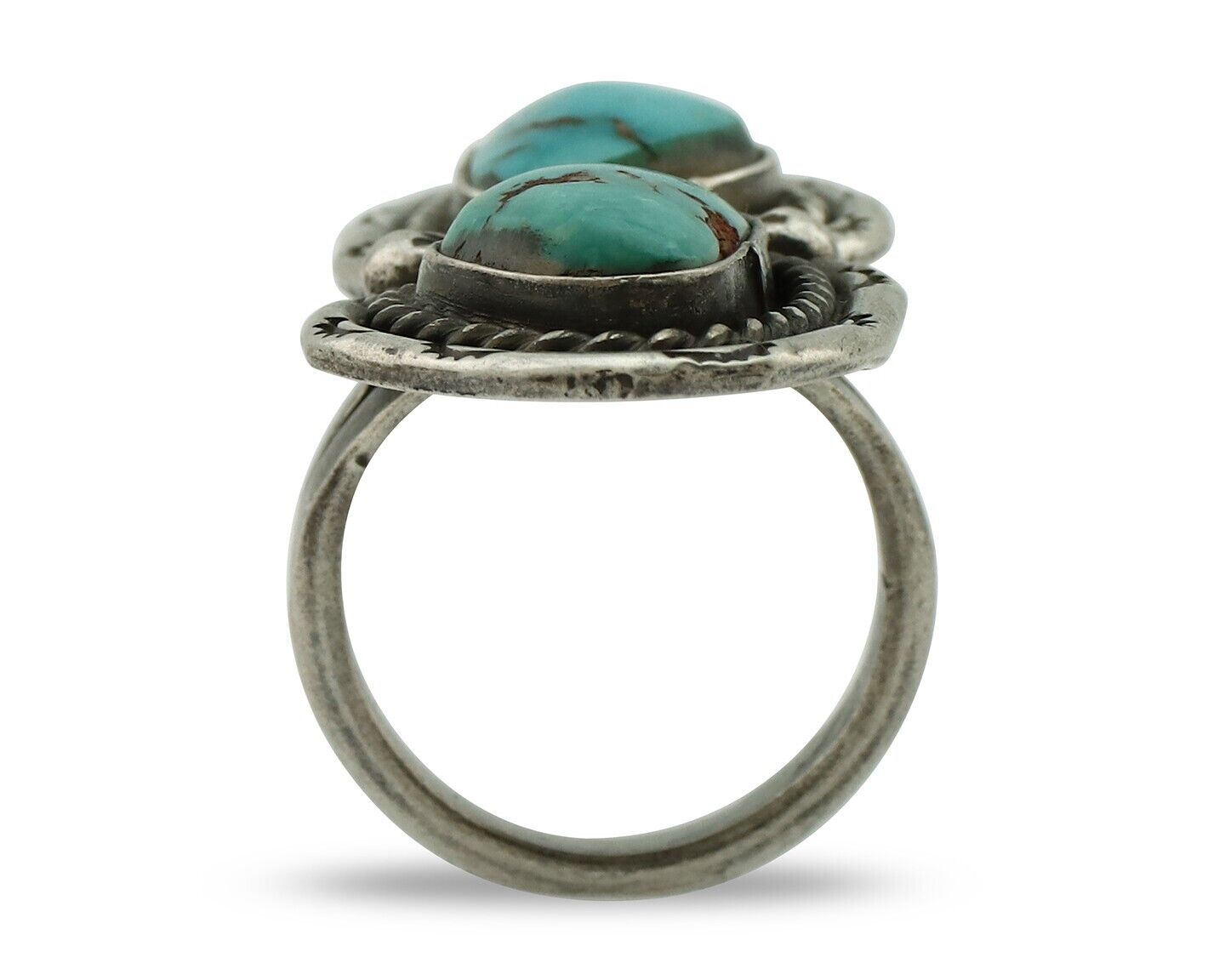 Navajo Ring 925 Silver Blue Turquoise Artist Signed P C.80's