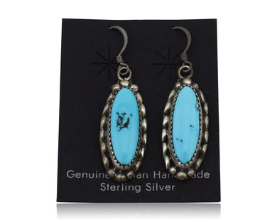 Navajo Handmade Earrings 925 Silver Blue Turquoise Artist Signed SC C.80's