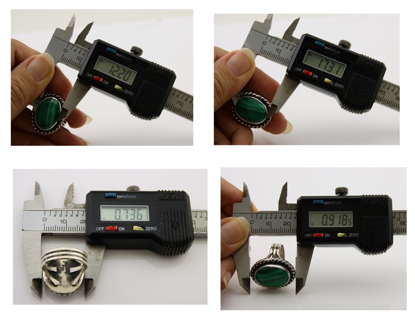 Navajo Ring 925 Silver Natural Malachite Native American Artist C.80's