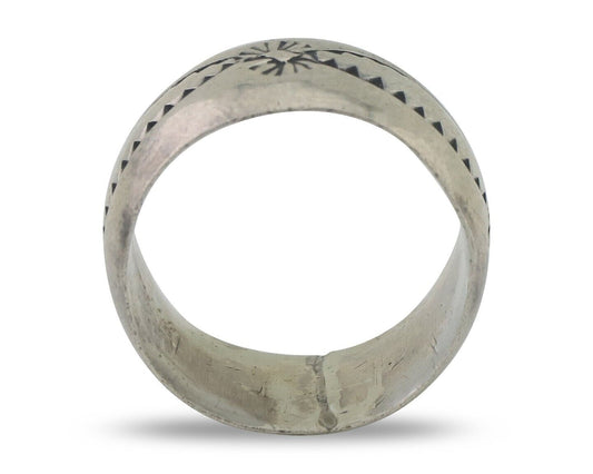 Navajo Hand Stamped Band 925 Silver 11 mm Native Artist Size 5.5 C.80's