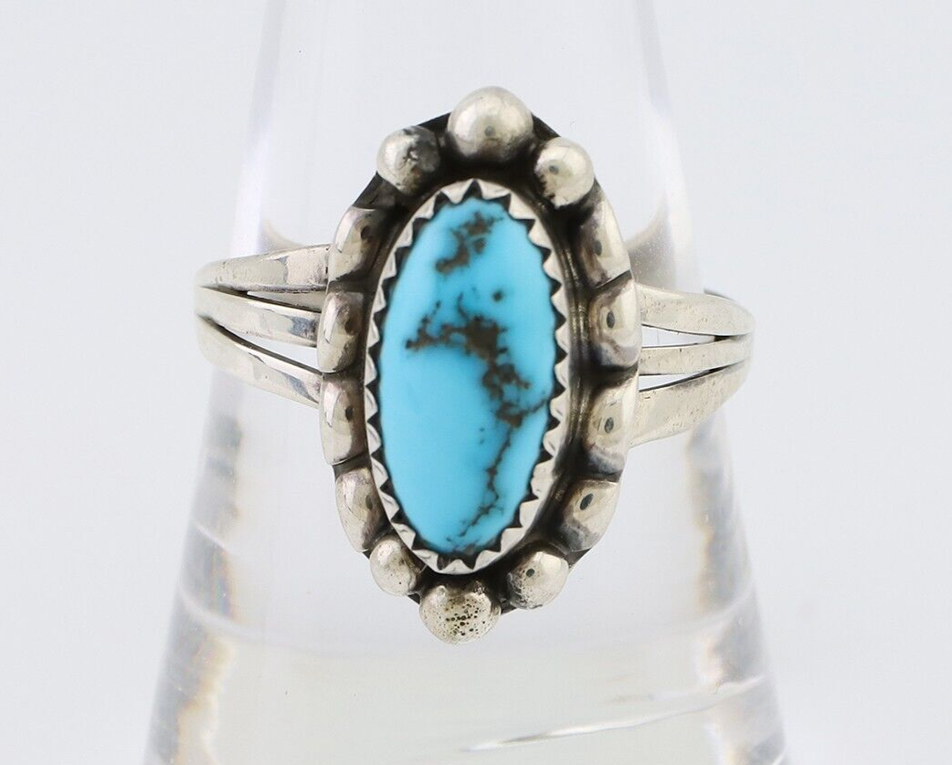 Navajo Ring 925 Silver Sleeping Beauty Turquoise Artist Signed SC C.80's