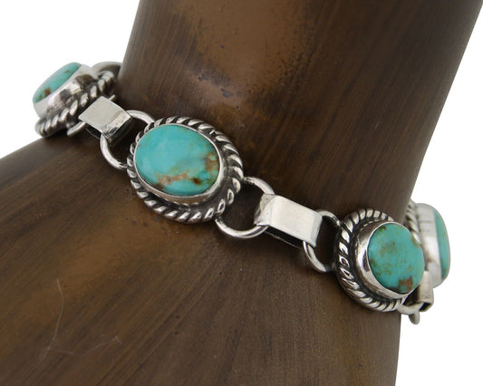 Navajo Bracelet 925 Silver Natural Blue Turquoise Native American Artist C.80's