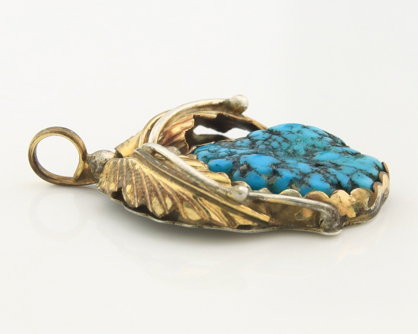Navajo Pendant Sterling Silver & Gold Natural Blue Turquoise Authentic Native