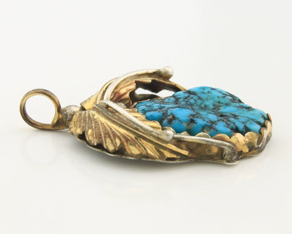 Navajo Pendant Sterling Silver & Gold Natural Blue Turquoise Authentic Native