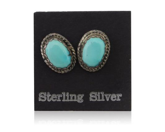 Navajo Earrings 925 Silver Natural Blue Turquoise Native American Artist C.80's